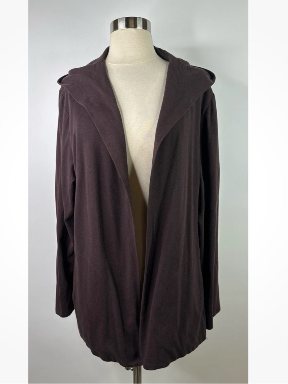 Eileen Fisher 10% Organic Cotton Open-Front Hooded Cardigan - Dark Brown